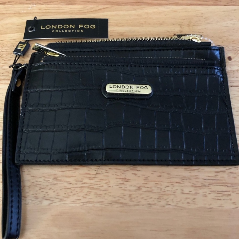 London Fog Black Wristlet Reptile Look